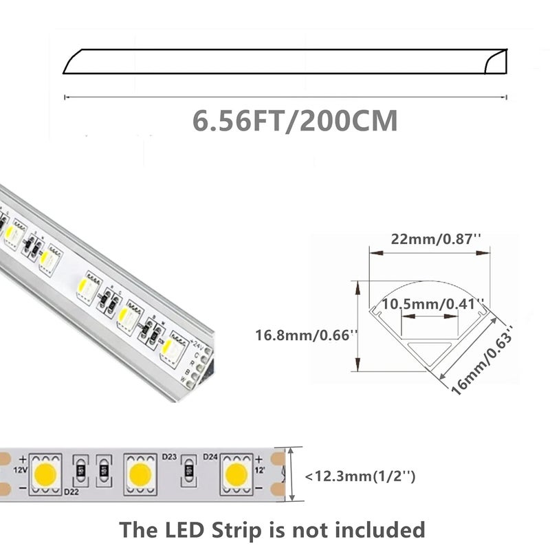 THMOOTHER 10-Pack 6.56FT V Shape LED Strip Aluminum Channel with Clear Cover, Extruded Alu Track with Transparent PC Lens and Mounting Kit,Easy Cut and Installed Corner Mount Profile (10, 6.56FT) - Image 2